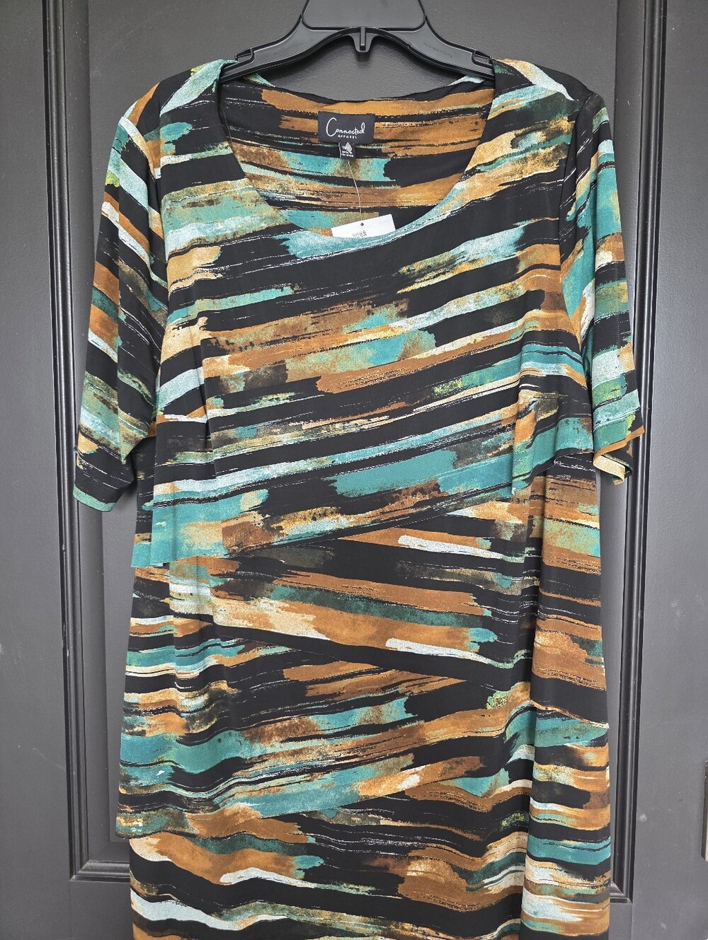 NWT Connected Apparel Plus Size 18W Abstract Sheath Dress Overlay 3/4 Sleeve - Picture 3 of 9